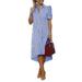 ZANZEA Women Casual Stripe Printed High Low Short Sleeve Shirt Dress