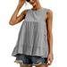 UKAP Women Summer Sleeveless Crewneck Solid Color Casual Swing Shirts Flowy Tank Tops Blouses with Buttons Gray XXL(US 14-16)