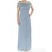 XSCAPE Womens Blue Embellished Gown Off Shoulder Full-Length Evening Dress Petites Size: 2