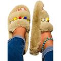 Women Open Toe Fluffy Faux Fur Slip On Home Bedroom Slider Slippers Platform Shoes