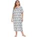 SUPERHOMUSE Women's Plus Size Long Print Sleepshirt Nightgown, Spring Ladies Short Sleeve Printed Floral Nightdress Casual Long Dress