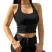 Garhelper New women's fashion trendy street shooting hanging neck sexy halter solid color tight short vest