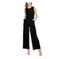 CALVIN KLEIN Womens Black Textured Solid Sleeveless Jewel Neck Wide Leg Romper Size 12