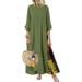 Womens Summer 3/4 Sleeve Maxi Dress Floral Kaftan Color Block Casual Sundress