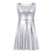 HDE Shiny Metallic Alien Costume Dress Futuristic Sleeveless Space Skater Dress (Silver, 3X)