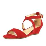 Dream Pairs Women Ankle Strap Low Wedge Sandals Casual Dress Shoes Fashion Open Toe Sandals Jones Red/Suede Size 5.5
