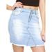 YDX Jeans High Waisted Juniors Ripped Mid Length Denim Skirt for Women Light Wash Blue Size Large