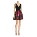 AVERY G Womens Black Pleated Floral Sleeveless V Neck Above The Knee Fit + Flare Party Dress Size 12