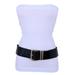 Women Black Faux Leather Wide Belt Gold Metal Buckle Size M L XL