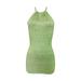 Promotion Clearance Green Y2K Dress Loose Hip-back Halter Sling Sleeveless Sweater Knitted Beach Party Dress Summer Sexy Womens Maxi Dresses Green XL