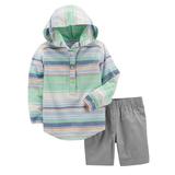 Carters Infant & Toddler Boys Green Blue Striped Baby Outfit Hoodie & Shorts Set