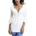 MISS MOLY Peasant Tops for Women Bell Sleeve Lace Shirt Henley Button Blouse Elegant White S