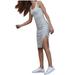 Lyinloo Fashion Casual Women stripe Print O-Neck Sleeveless Split Tank Dress Mini Dress White XL