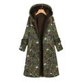 AngelBee Fleece Women Hooded Coat Flowers Print Zipper Jacket Cardigan (Green 3XL)