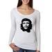 Che Guevara Face Sihouette Famous People Womens Scoop Long Sleeve Top, Heather White, 2XL