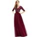 Jocestyle Women Sequin Mesh V Neck Short Sleeve Bandage Maxi Prom Dress (Wine L)