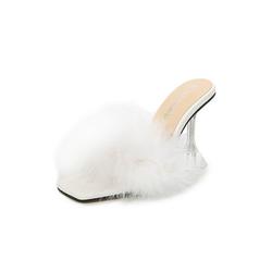 Wazshop Womens Sandals Faux Fluffy High Heels Sandals Transparent PVC Slip On Sexy Shoes Wedding Party Summer Shoes