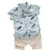 Summer Baby Boys Casual Short Sleeve Floral Fur Print T-shirt Tops+Shorts Costume Set