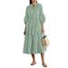 ZANZEA Women Spring/Autumn 3/4 Sleeve Striped Party Long Dress Casual Ruffled Dresses