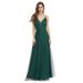 Ever-Pretty Women's Tulle V-Neck Fomal Dress Maxi Evening Party Dress with Gold Stamping 00398 Dark Green US8