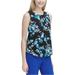 Calvin Klein Womens Pleat-Neck Sleeveless Blouse Top, Blue, PXL