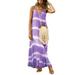 Women's Bohemian Holiday V neck Loose Tie-Dye Striped Print Dress BOHO Sleeveless Dresses Sexy Plus Size Maxi Dress