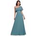 Ever-Pretty Women's Elegant Chiffon One Shoulder Ruffle Long Evening Prom Dress 00124 Dusty Blue US12