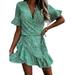 Niuer Cute Floral Dress for Ladies Summer Ruffle Swing Dress V-neck Short Sleeve Mini Dress Womens Sundress