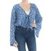 FREE PEOPLE Womens Blue Tie Floral Bell Sleeve Body Suit Top Size S
