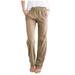 Egmy Women Casual Cotton and Linen Solid Drawstring Elastic Waist Long Straight Pants