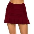 US Sexy Women High Waist Ruffle Swim Skirt with Briefs Two in One Pleated Swimdress Ladies Swim Bottoms Shorts Panties Pants Swimwear Swimsuit Swimming Bathing Suit Beachwear S-XXL