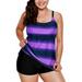 Womens Plus Size Tankini Swimsuit Two Pieces Set Criss Cross Swimwear Color Block Bathingsuit with Boyshort