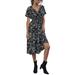 Sexy Dance Floral Midi Dress for Womens Short Sleeve Swing Dress High Waist Casual V-neck Dress Summer Dress