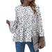 Nlife Women Polka Dots Printed Ruffled 3/4 Sleeve Crew Neck Shirt