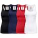 Women & Plus Solid Ribbed Knit Stretch Workout Racerback Tank Top (4PK: BLACK/NAVY/RED/WHITE, Medium)