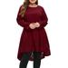 Women's Plus Size Dress Women Fashion O-Neck Long Sleeve Plus Size Cut High Low Hollow Out Dress