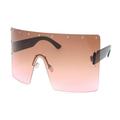 Newbee Fashion One Piece Lens Oversized Square Rimless Large Fashion Sunglasses for Women, 7*3.25 inches Rectangle Flat Top Face Shield, Pins Decorations, UV 400 Ocean Lens Brown to Pink