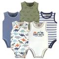 Touched by Nature Baby Boy Organic Cotton Sleeveless Bodysuits, 5-Pack