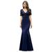 Ever-Pretty Women's Short Sleeve A-line Sequin Mermaid Long Cocktail Party Dress 00682 Navy Blue US6