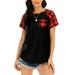 UKAP S-XXL Short Sleeve Plus T Shirt Buffalo Plaid Pocket Blouse Top Ladies Casual Check Printed Raglan Tunic Blouse Black S=US 4