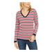 TOMMY HILFIGER Womens Blue Striped Long Sleeve V Neck T-Shirt Sweater Size L