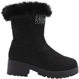 bebe Girlsâ€™ Big Kid Slip On Tall Microsuede Winter Boots with Rhinestone Logo Embellishment and Faux Fur Trims