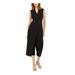 CALVIN KLEIN Womens Black Embellished Zippered Sleeveless V Neck Wide Leg Jumpsuit Size 16
