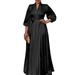 Women's Puff Sleeve V Neck Skill Satin Long Evening Dress Elegant Pleated Maxi Dress