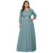 Ever-Pretty Womens Floral Lace Long Sleeve Bridesmaid Dresses for Women 74122 Dusty Blue US4