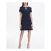 TOMMY HILFIGER Womens Navy Short Sleeve Keyhole Above The Knee Shirt Dress Wear To Work Dress Size 4P