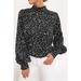 Black Mock Neck Lantern Sleeve Fashion Polka Dot Blouse