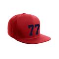 Classic Flat Bill Visor Snapback Hat Custom Color Player Team Numbers, Number 77 Navy, Red Hat