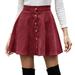 Women Fashion High Waist Zipper Button Front Pocket Casual A-Line Mini Skirt
