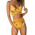 Popvcly Swimsuit for Women, Women Criss Cross High Waisted String Floral Printed 2 Piece Bathing Suits, Women Sexy Soild Print Bikini Set, Push Up Bathing Swimwear High Waist Swimsui